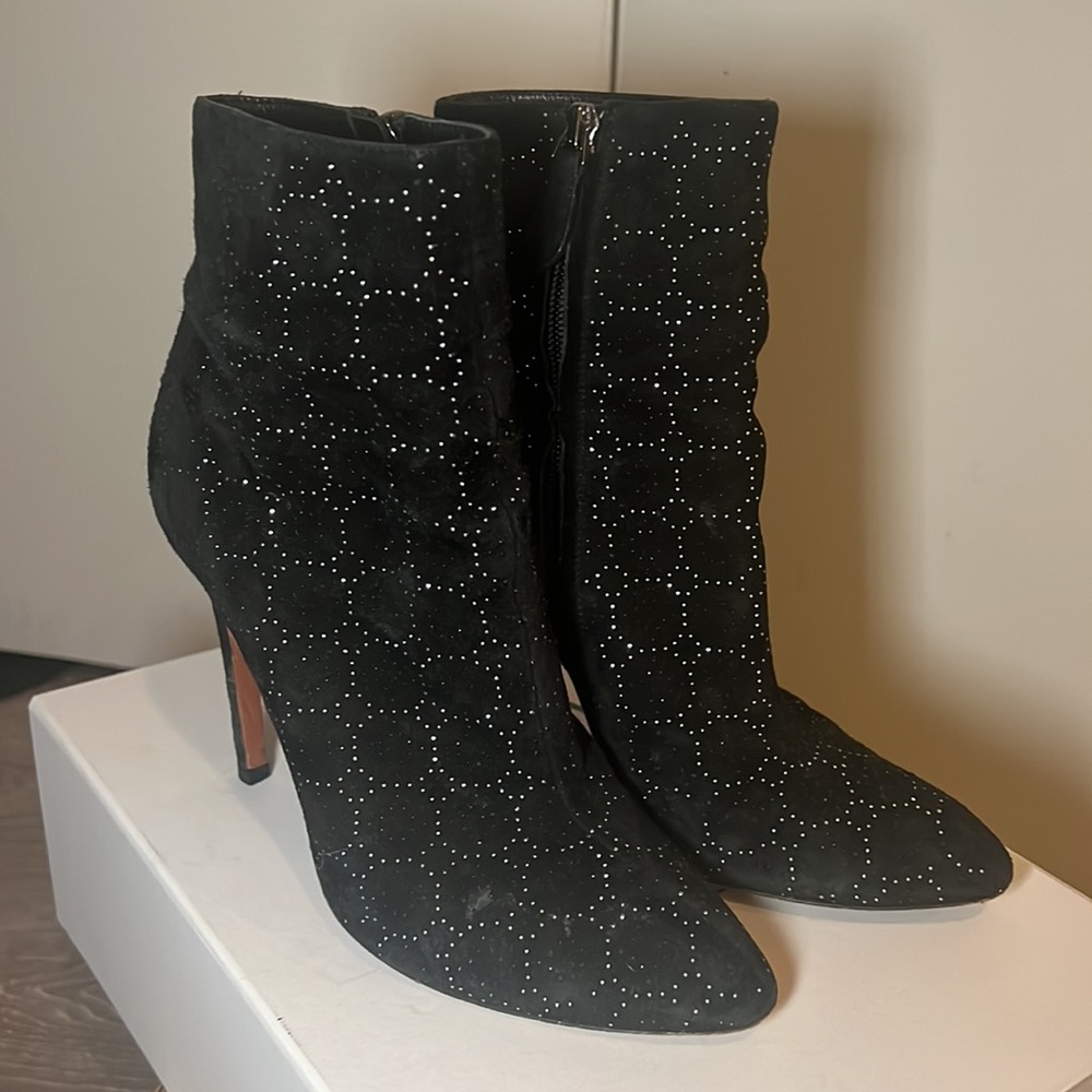 authentic Alaia black suede heel boots with silver detail